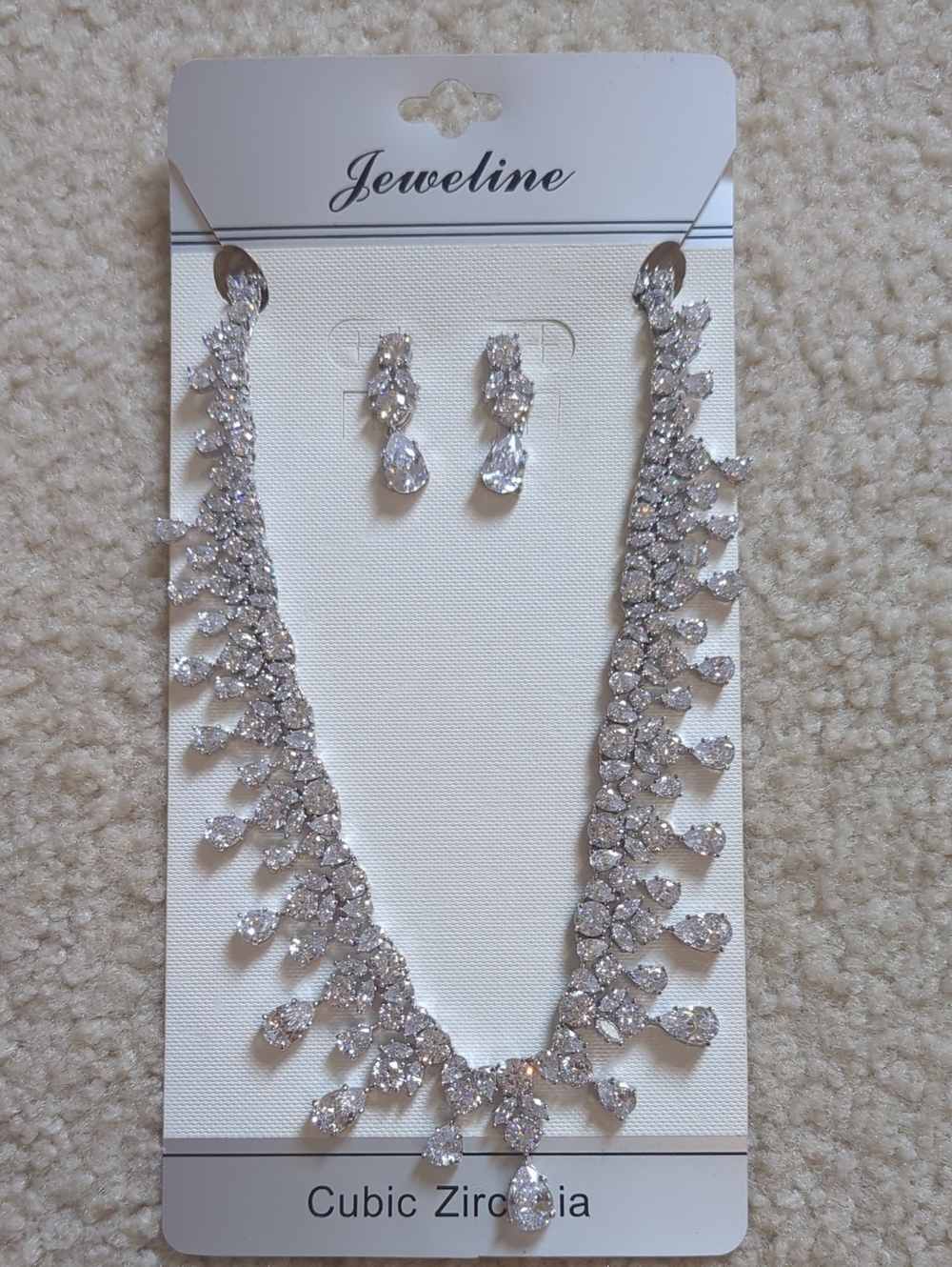 Silver Cubic Zirconia Teardrop Necklace & Earring Set